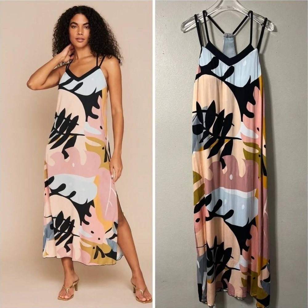 SheBird The Savannah Strappy Maxi Dress M Tropical Monstera Print‎ Built-in Bra